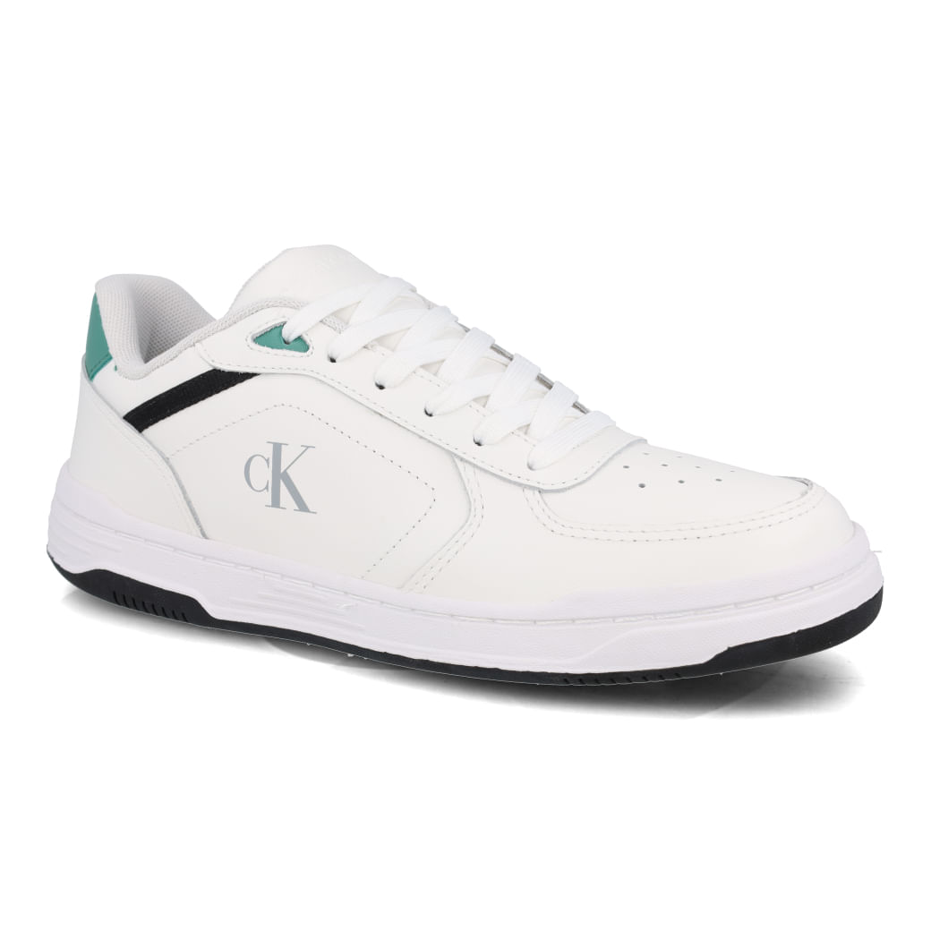 Tênis casual Calvin Klein masculino branco, vista lateral para ajuste e conforto